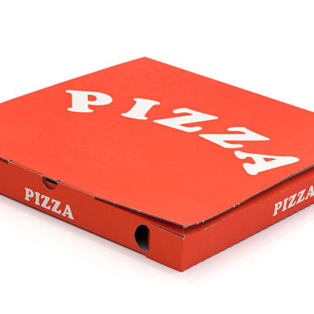 Red empty pizza box.